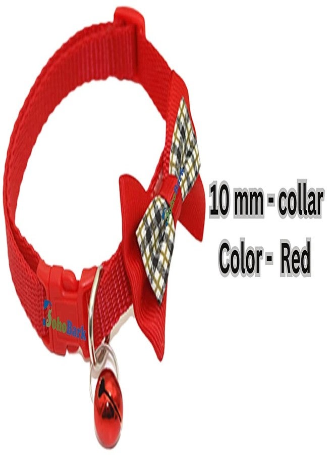 BohoBark Cat & Dog Collar Adjustable Safety Buckle Dog Cat Accessories Fashion Checkered Bow tie with Bell Pack of 1 (Red, Checkered No .1) - Image 5